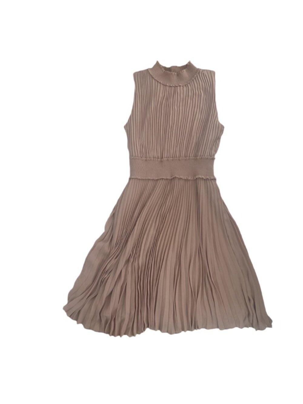Nanette Lepore Mauve Rose Pleated Midi Dress 12 Mock Neck Wedding Guest - Picture 2 of 7